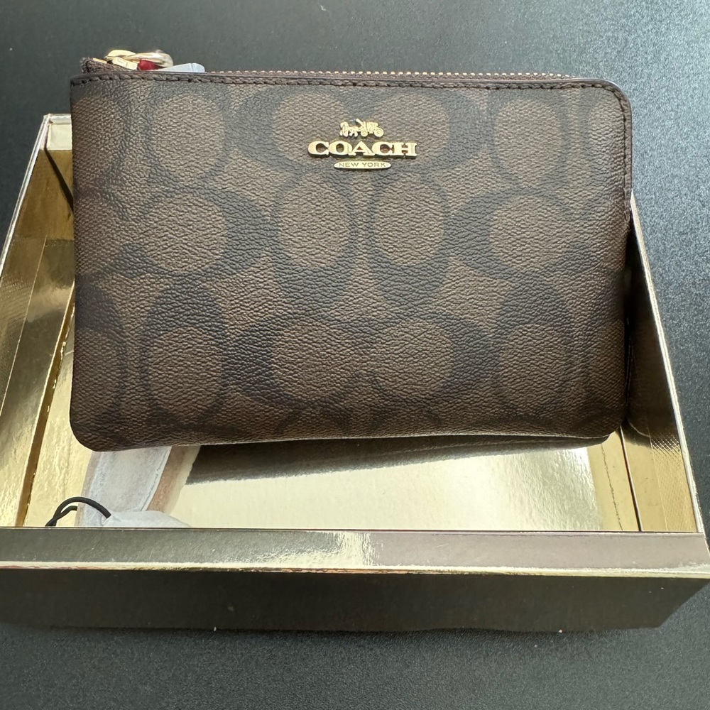 SOLD Coach Dark Brown Signature Wristlet